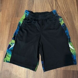 Black Athletic Shorts with Green and Blue Accents